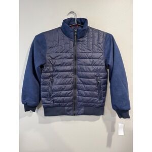 Robert Graham Men Quilted Bomber Jacket Navy Blue Puffer Sleeves Size S